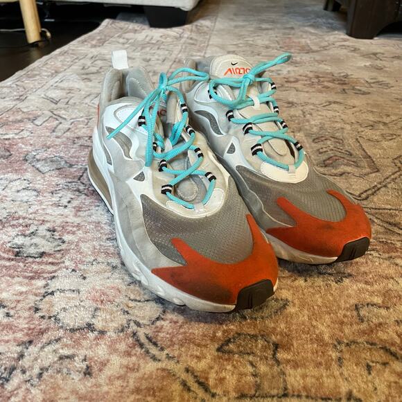 Nike Air Max 270 React "Mid-Century Art" Orange, Blue, White Mesh Sneakers EUC - Picture 3 of 13